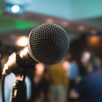 Microphone on a stage for a keynote presentation